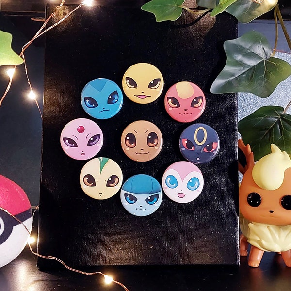 Lot de 9 badges Pokémon évoli, badges évolitions, eeveelutions pins