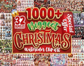 Christmas Watercolor Clipart Bundle ,Watercolor Christmas Clipart Mega Bundle, Xmas All In One Bundle,Instant Download For Commercial Use