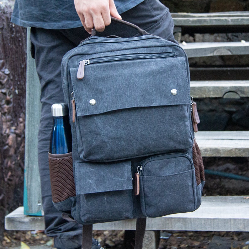 Waterproof Canvas Backpack, Handmade Travel Bag, Ideal for School and Laptop Backpack, Vintage