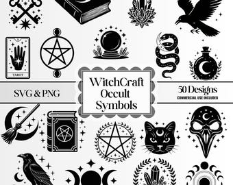 Witchcraft SVG PNG Bundle, Occult Symbol Graphics, Tarot Witch SVG Collection