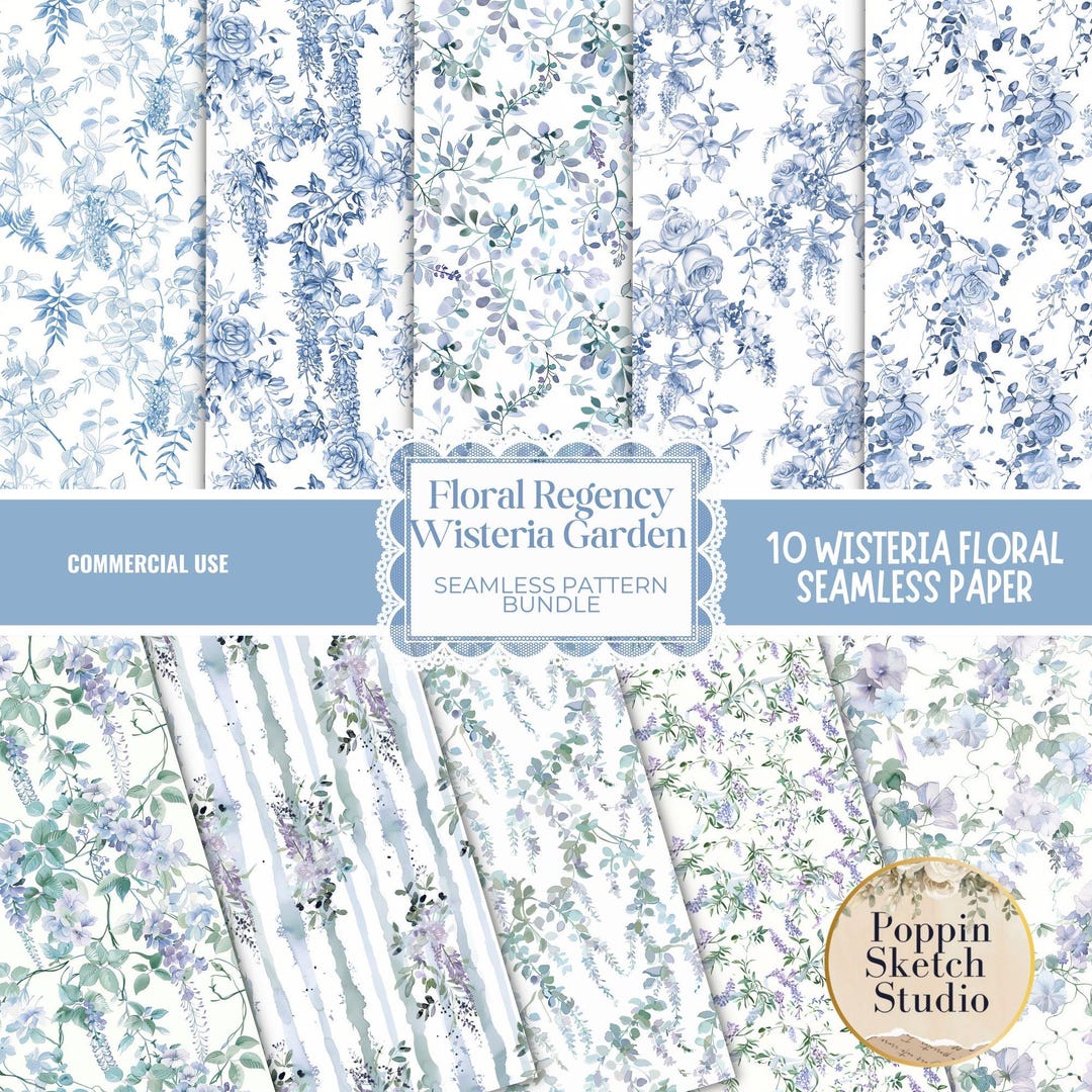 Regency Paper Floral Wisteria Regency Digital Paper: 10 Seamless Collage - Etsy