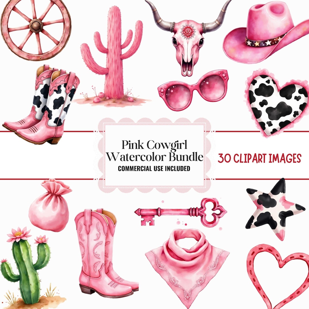Vaquerita Rosa Paquete PNG de vaquera rosa, conjunto de imágenes prediseñadas retro ...