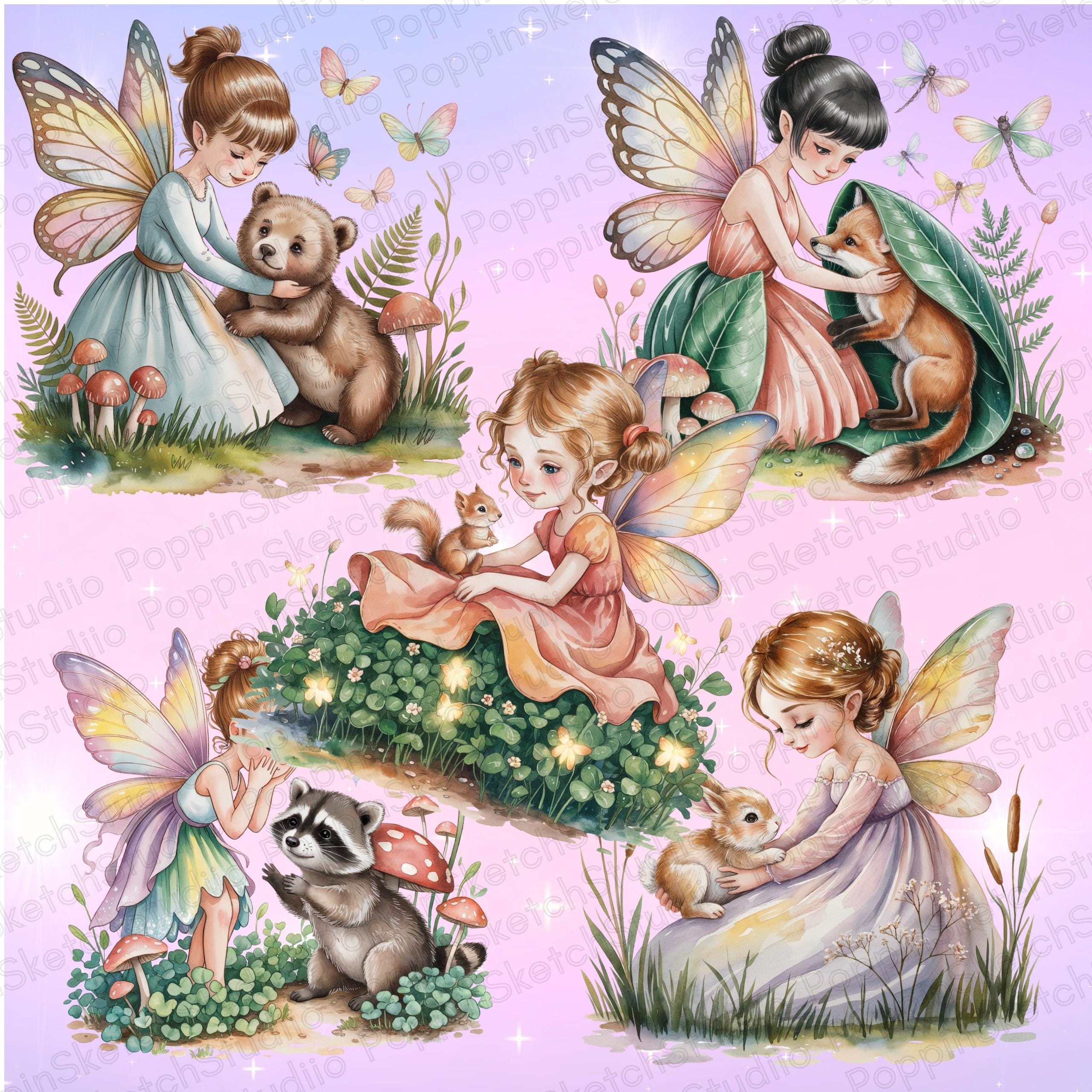 Watercolor Fairy Clipart PNG Bundle, Soft Pastel Fantasy Girl Art ...