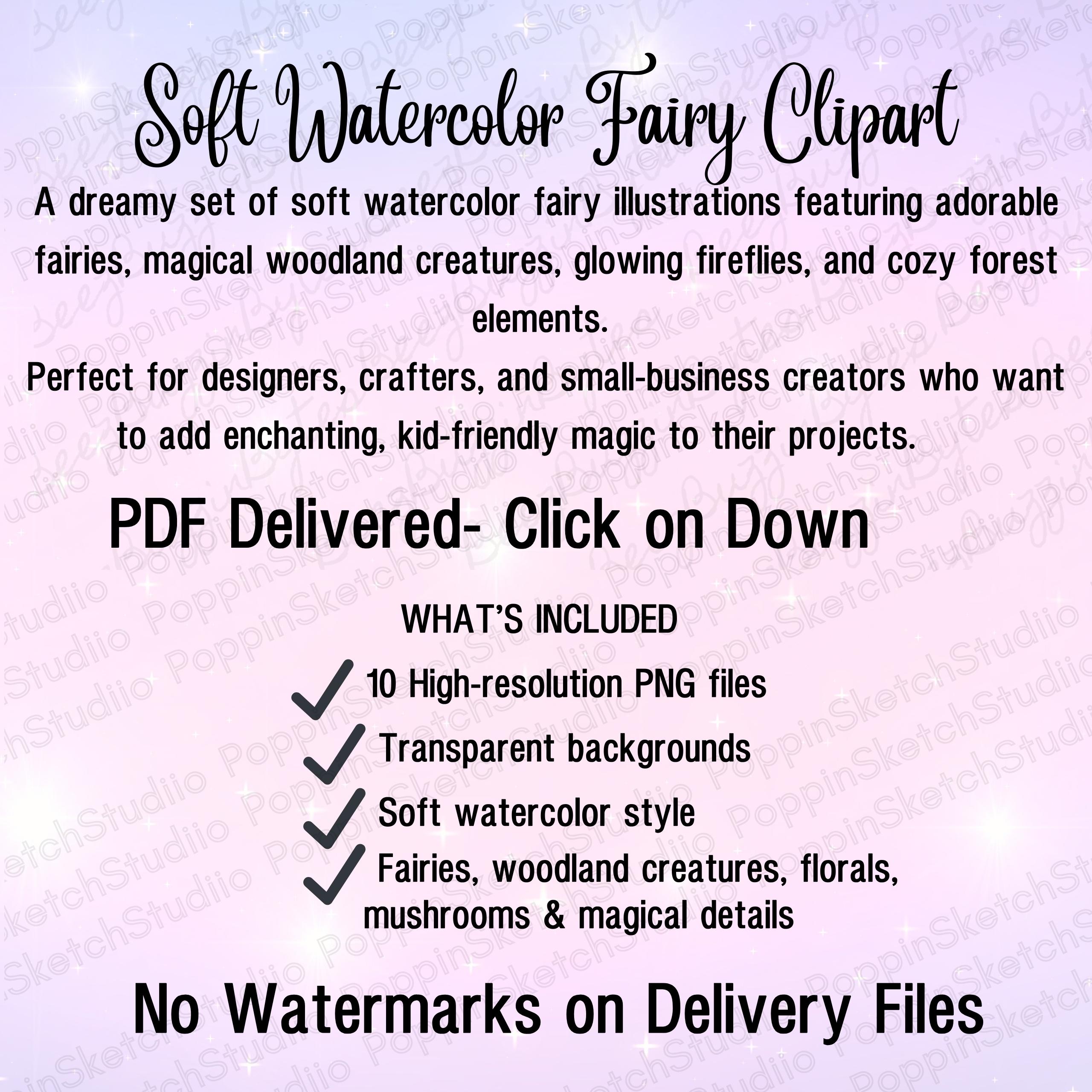 Watercolor Fairy Clipart PNG Bundle, Soft Pastel Fantasy Girl Art ...