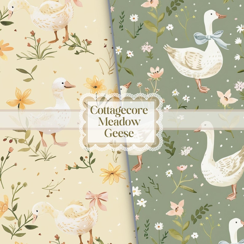 Cottagecore Goose Seamless Pattern, Spring Meadow Digital Paper, Farmhouse Nursery Fabric Print image 7
