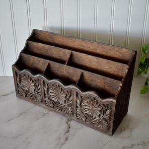 Vintage Lerner Faux Carved Wood Desk/Office Organizer, Mail/Bill Organizer, Letter Sorter