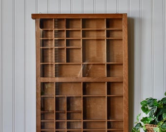 Vintage Wooden Shadow Box with Sliding Glass Cover, Collectibles Display