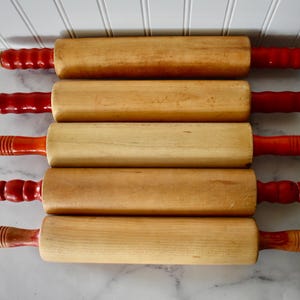 Vintage Wooden Painted Handle Rolling Pins, Farmhouse Kitchen, French Country Kitchen, Red Handle Rolling Pin, Orange Handle Rolling Pin