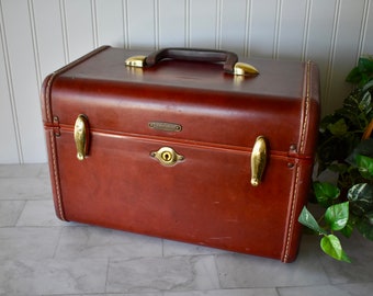 Vintage Samsonite Train Case - Reddish Brown Color, Travel Case, Toiletry Case, Makeup Case