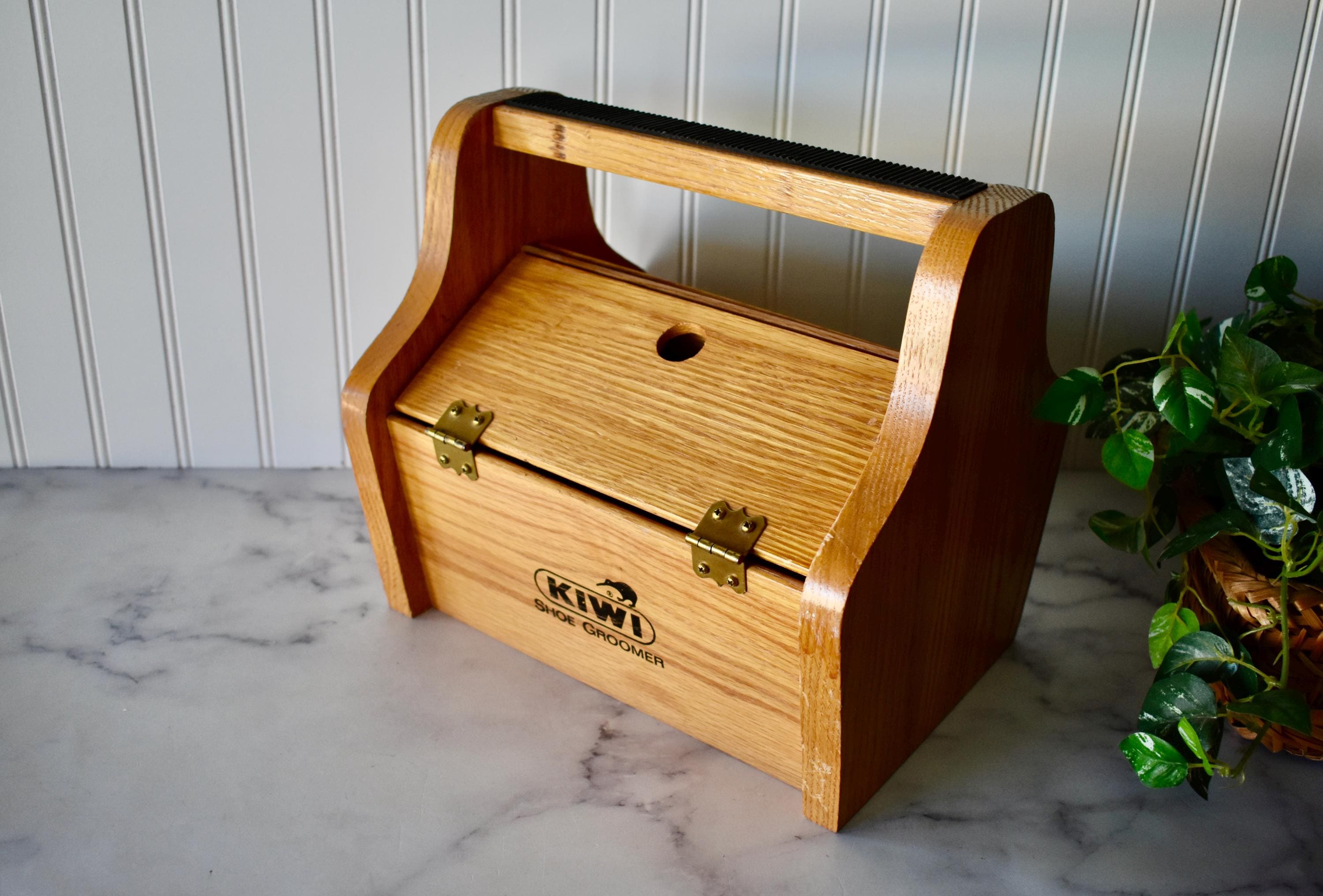 Vintage Kiwi Shoe Groomer, Wooden Shoe Shine Box, Shoe Polish Box