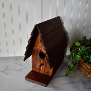 Vintage Handmade Wooden A-Frame Style Birdhouse, Rustic Bird House