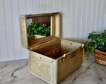 Vintage Samsonite Streamline Train Case - Marbled Beige, Travel Case, Toiletry Case, Makeup Case