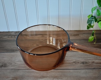 Vintage Corning USA Vision 1.5L Saucepan, Amber Corning Vision Pot, Vintage Cookware