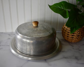Vintage Cake Tray with Domed Cover, Wooden Knob