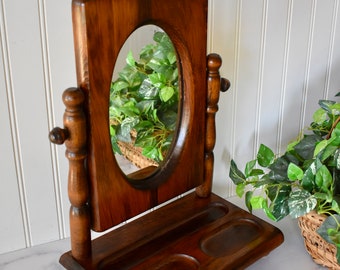 Vintage Wooden Mirrored Tabletop Valet, Vintage Shaving Mirror, Vintage Makeup Mirror, Dresser Valet