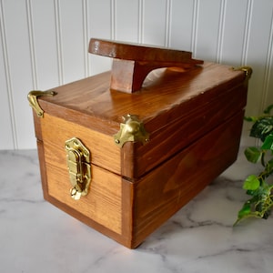 Unique Handmade Vintage Wooden Shoe Shine Box with Brass Corners, Peg Joints, Shoe Polish Box, Shoe Shine Valet