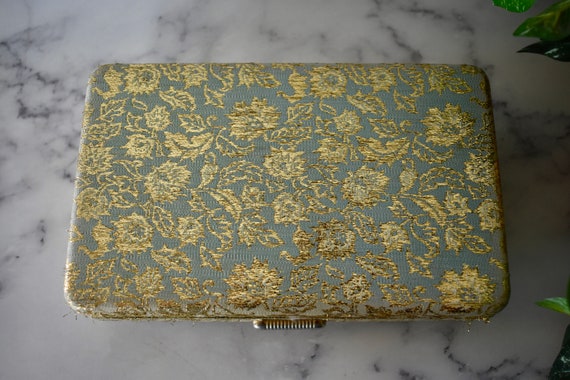 Vintage Gold Brocade Clamshell Travel Jewelry Cas… - image 9