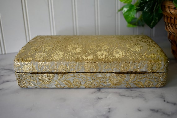 Vintage Gold Brocade Clamshell Travel Jewelry Cas… - image 8