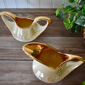 Vintage Lusterware Art Deco Cream and Sugar Set, Gold Trim