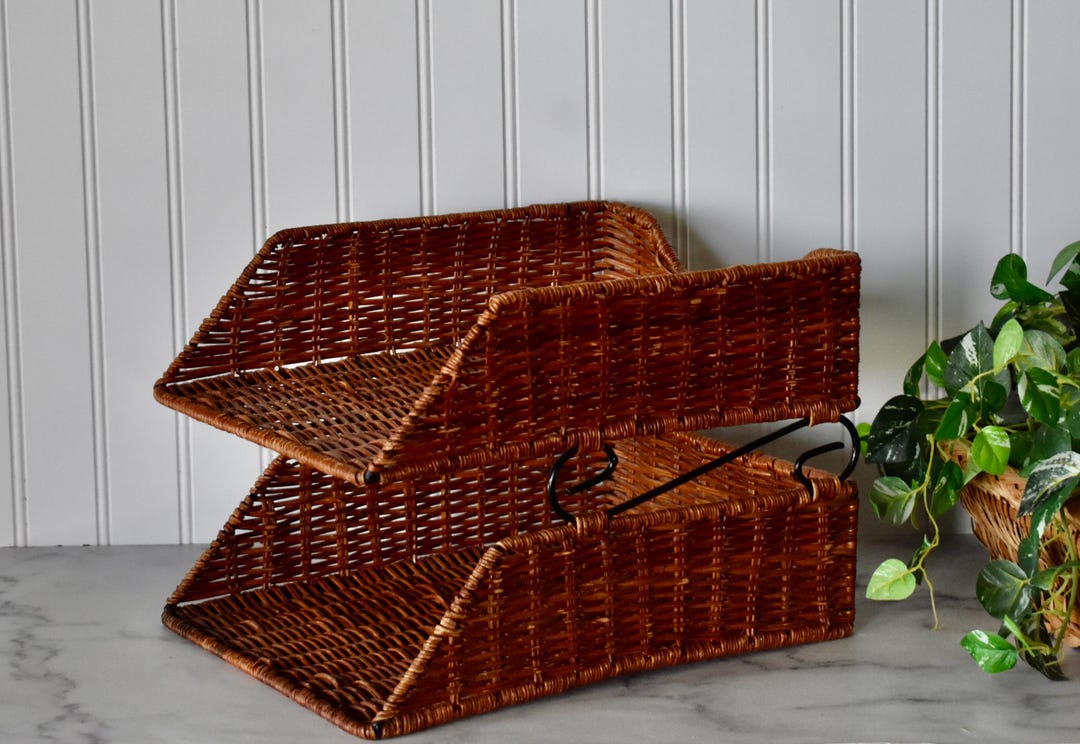 Vintage Two Tier Wicker In/out Letter Tray, Retro Desk Organizer ...