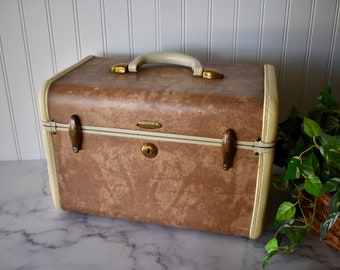 Vintage Samsonite Train Case - Two Tone Tan and Beige, Shwayder Bros. Luggage, Travel Case, Toiletry Case, Makeup Case