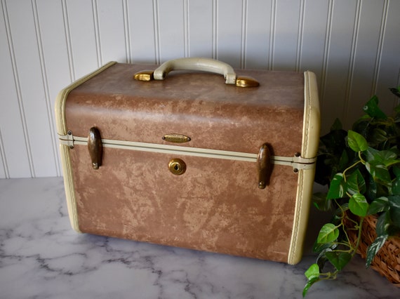 Vintage Samsonite Train Case - Two Tone Tan and B… - image 1