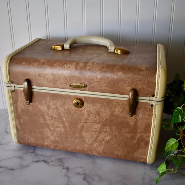 Vintage Samsonite Train Case - Two Tone Tan and Beige, Shwayder Bros. Luggage, Travel Case, Toiletry Case, Makeup Case