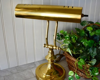 Vintage Brass Banker’s Lamp, Piano Lamp, Desk Lamp, Office Lamp, Adjustable Lamp