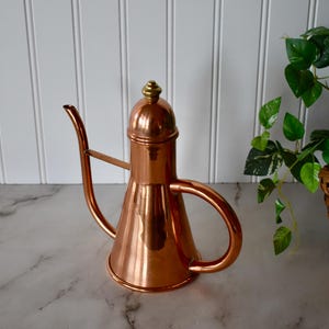 Vintage Copper Oil Cruet with Domed Lid and Brass Knob