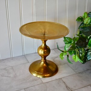 Large Vintage Brass Pillar Candle Holder