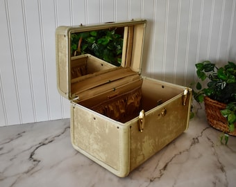 Maletín de viaje/artículos de aseo/maquillaje Shwayder Bros. vintage - Beige jaspeado, estilo 4512