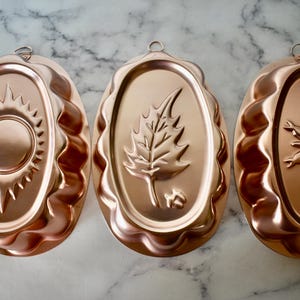 Set of 3 Vintage Copper Colored Aluminum Food Molds, Hanging Copper Molds, Kitchen Wall Decor