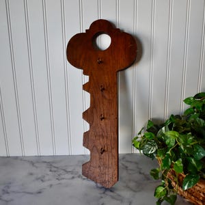 Large Vintage Wooden Hanging Key Shaped Key Holder, Wall Mount Key Holder