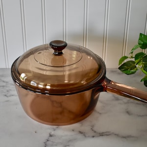 Vintage Corning USA Vision 1.5L Saucepan with Lid, Amber Corning Vision Pot, Vintage Cookware