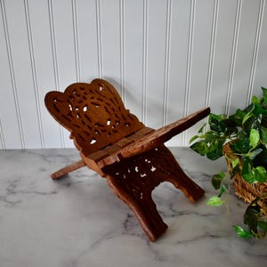 Vintage Folding Carved Wood Book Stand, Cookbook Holder, Bible Stand