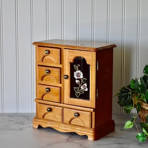Vintage Dunston Musical Wooden Jewelry Armoire 4 Drawers