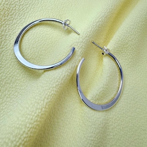 925 Sterling Silver Half Hoop Earrings - Half Hoop Stud Earrings - Handmade Minimalist Hoop Earrings - Silver Jewelry for Women - Gift for H