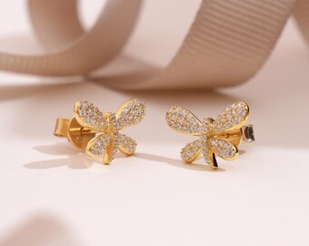 Sterling Silver Gemstone Dragonfly Earrings - Whimsical Studs