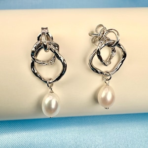 925 Sterling Silver Pearl Earrings - Dangle Drop Pearl Earrings - Elegant Earrings for Women - Womens Silver Pearl Jewelry - Gift for Her