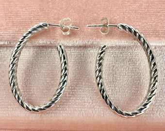 Handmade Sterling Silver Twisted Hoop Earrings - 30mm