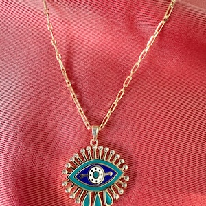 925 Sterling Silver Evil Eye Pendant Necklace - Gold Plated Link Chain Necklace - Protection Necklace - Dainty Necklace - Gift for Her