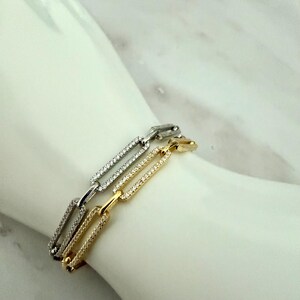 925 Sterling Silver Paperclip Bracelet for Women - Gold Plated Chain Bracelet - Diamond Clip Chain Bracelet - Dainty Bracelet - Gift for Her