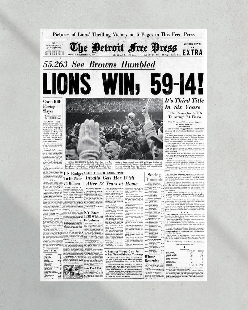 1957 Detroit Lions' Historic Championship Win 'LIONS WIN, 5914