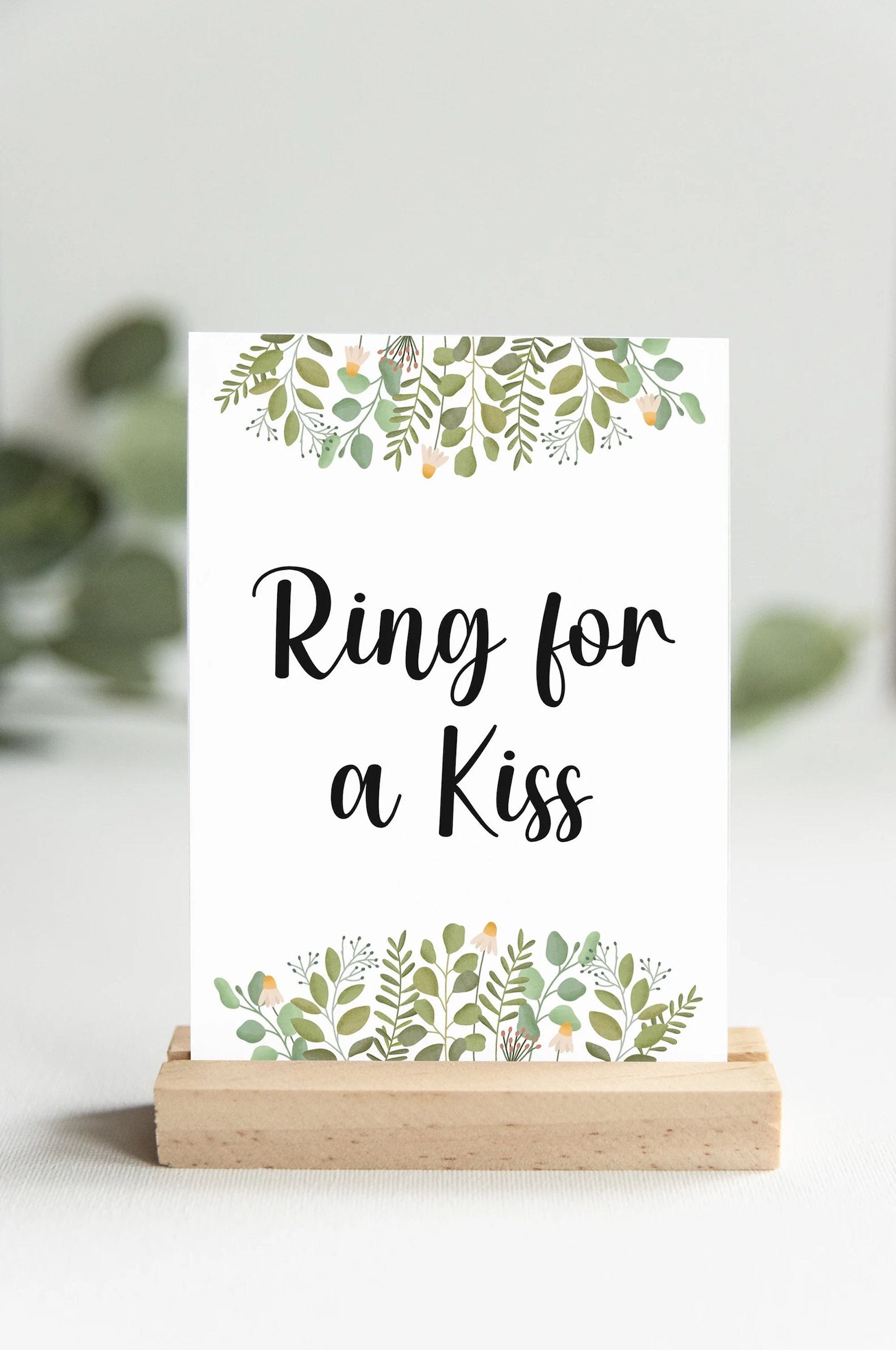 Wedding Sign Ring for a Kiss PRINTABLE Bell Kiss Wedding Eucalyptus