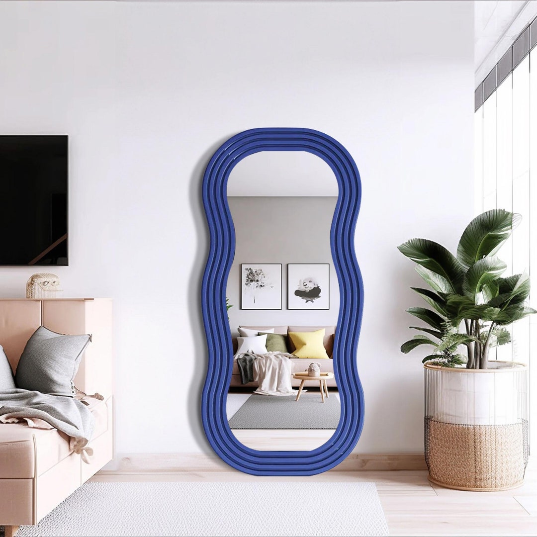 Wavy Shaped Full Length Mirror, Decorative Wood Framed Mirror, Floor