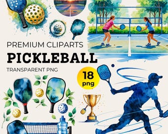 Watercolor Pickleball Clipart: Sports Art PNG Designs (Digital Download)