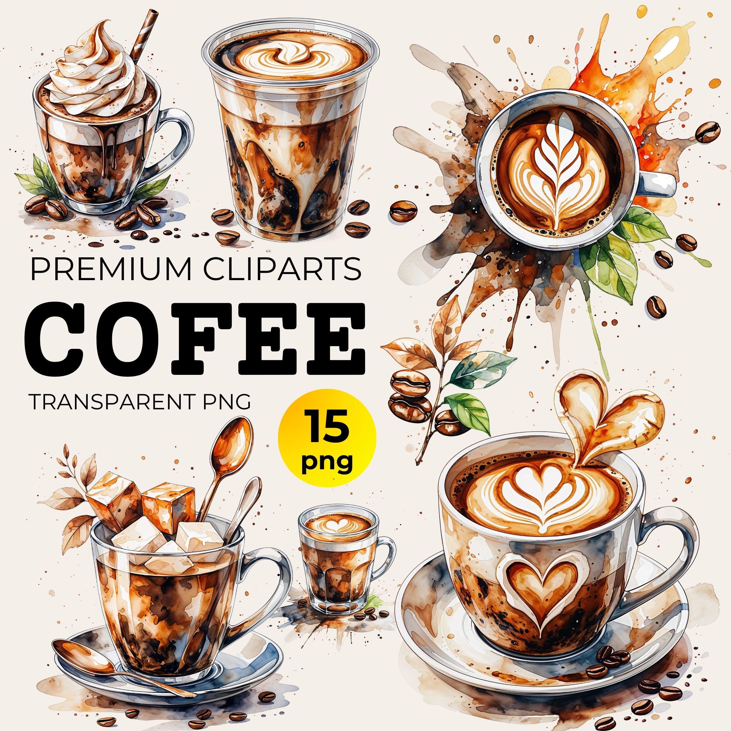 Watercolor Coffee Clipart Bundle: Latte Art PNG (Commercial Use)