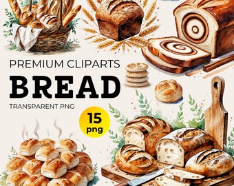 Watercolor Bread Clipart Bundle: Bakery PNG (Digital Download)