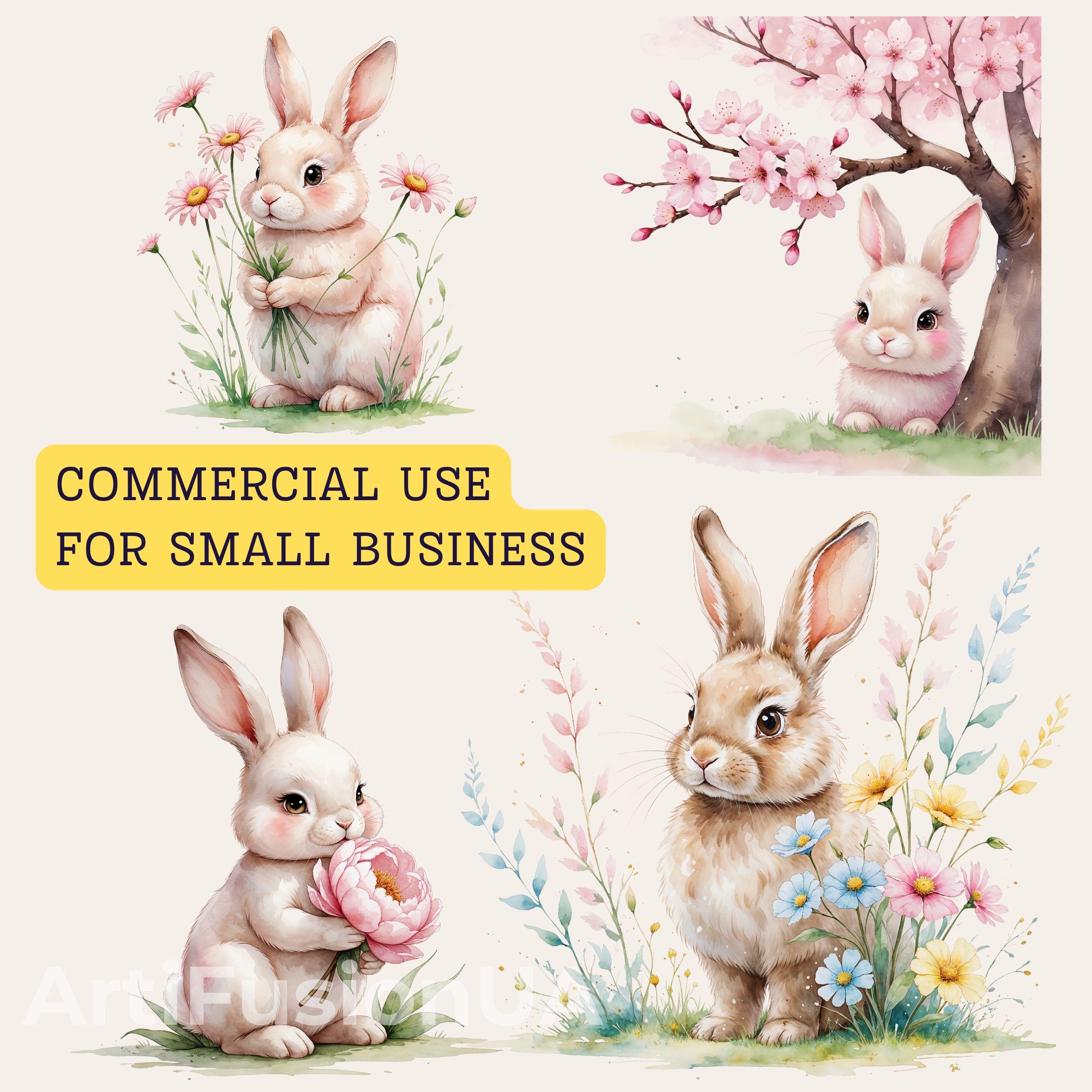 Floral Bunny Clipart: Spring Pastel Rabbit PNG (15 Files) - Etsy