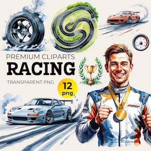Racing Clipart for Craft & Scrapbook, Watercolor Racecar Clipart, Racing Designs, Race Car Clipart, Sports Car Clipart,Car Lover Digital Art